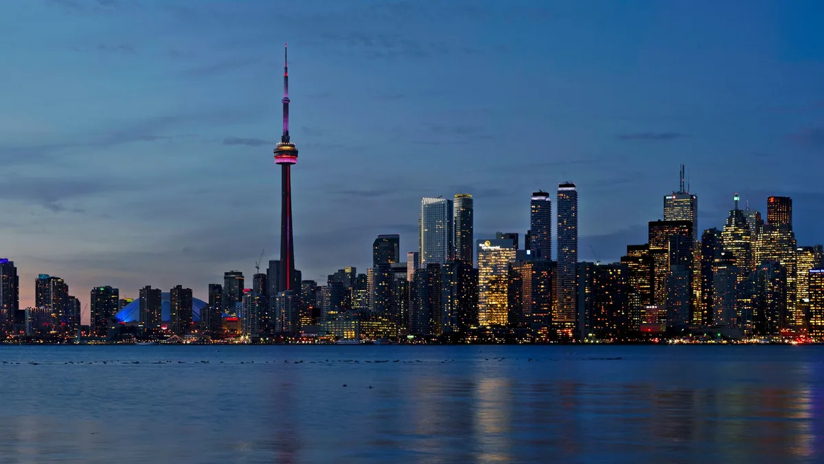 The CN Tower and downtown Toronto at dusk